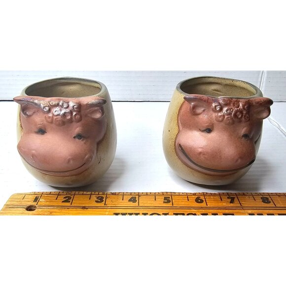 VTG UCTCI Japan Stoneware Pottery Mugs With 3D Cow Set Of 2 Anthropomorphic - Picture 10 of 11
